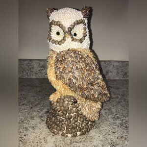 Vintage Gorgeous LARGE Handmade SEASHELL OWL Figurine Decor 11" Tall